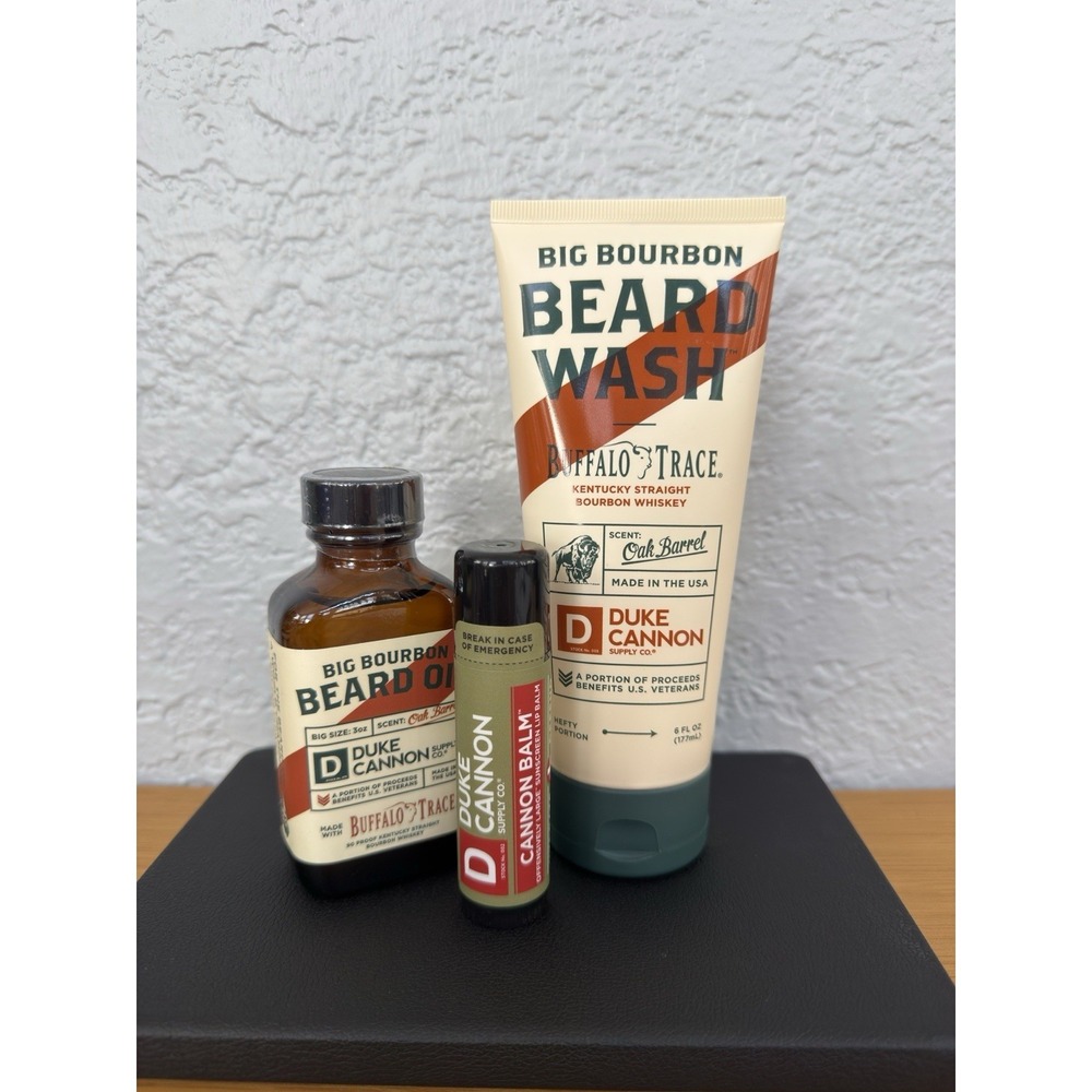 Duke Cannon Buffalo Trace Beard Care Gift Set – Beard Wash, Beard Oil & Lip Balm
